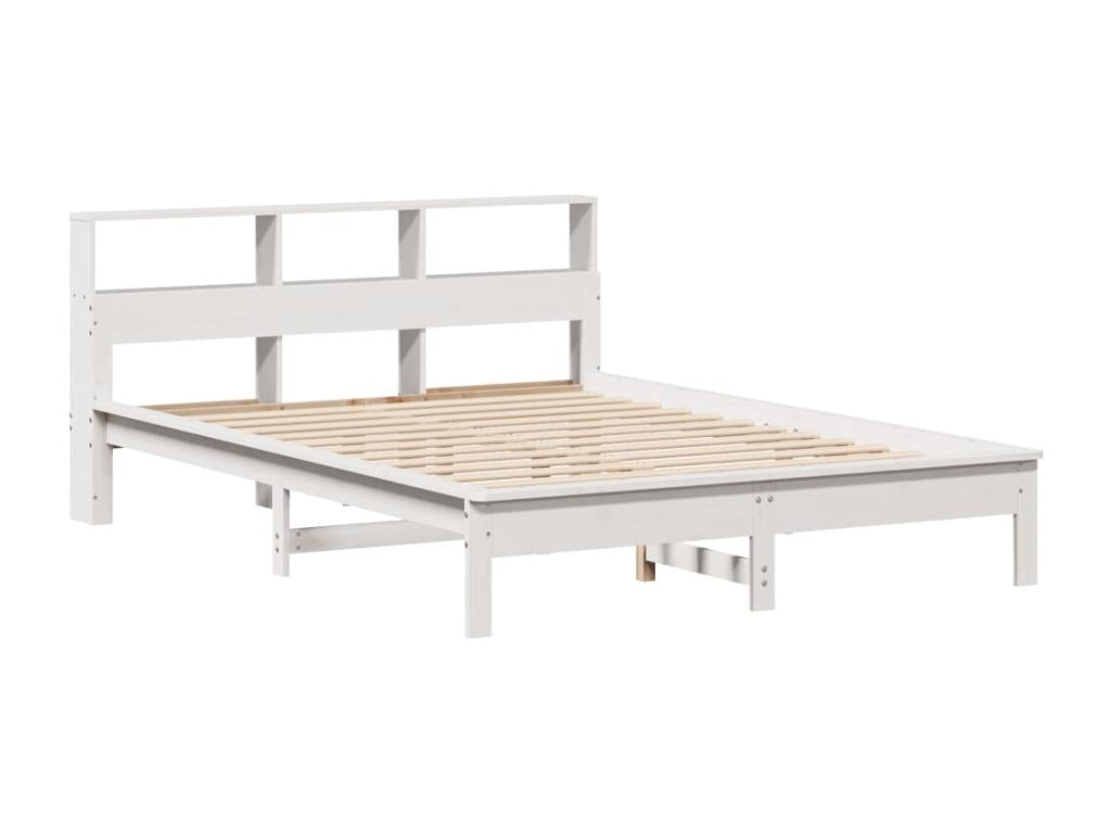 White bookcase bed without mattress, 120x200 cm, solid pine wood, WSIM58694