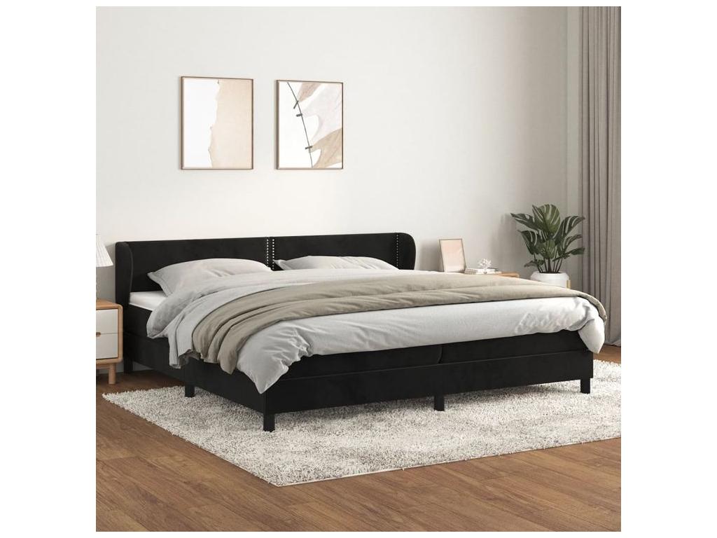 Lysvia bed base and mattress, black, 200x200 cm, velvet, OBHF80386