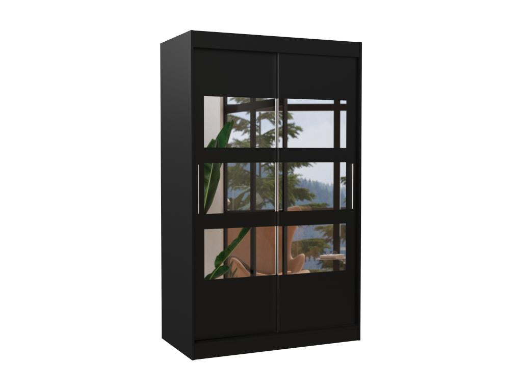 Small bedroom wardrobe with 2 sliding doors, black, with 6 mirrors, Lysvia, 120cm, PUPD09727