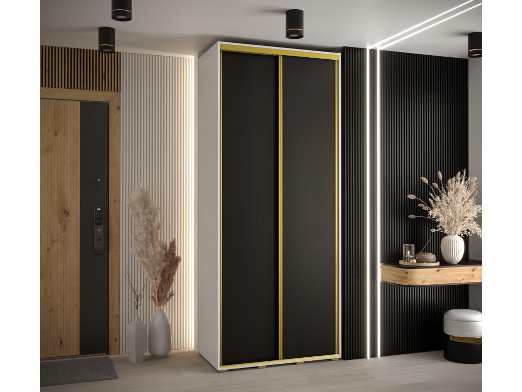1-Door Sliding Wardrobe 235.2/110/45 2 Doors White/Black/Gold ZQMK19620