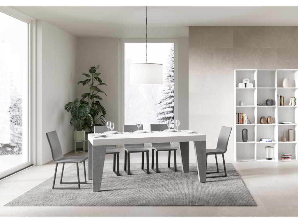 Naxy Mix extendable table 90x160/420 cm, White Ash top, Concrete Grey legs, YBIM34776