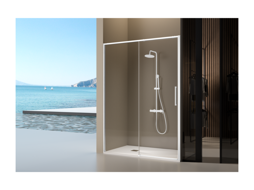Lysvia fixed shower screen with sliding door, matte white, 179-181.6 cm, IVWX15160