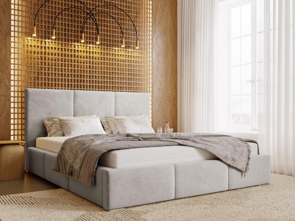 Upholstered bed with storage - 140x200 - double bed - velvet - light grey - Lysvia GXGO72833