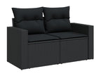 8-piece garden furniture set with cushions, black woven resin OLXA35979
