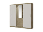 Wardrobe with 2 sliding doors - Mirror and drawers - W240cm - Natural and ivory color - II YDVG85141