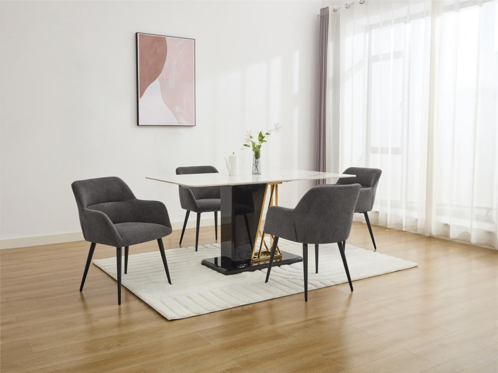 Set of 2 chairs with armrests in fabric and black metal - Grey - Elariva PWSL24684