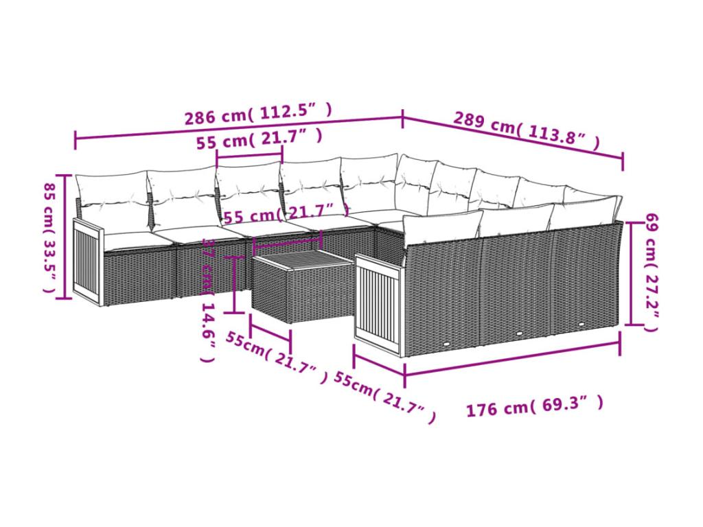 Garden furniture set with cushions, 12 pieces, beige woven resin DRRQ19821