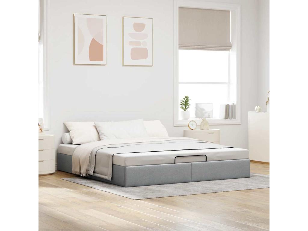 Ottoman bed frame without mattress, light grey, 200x200 cm, fabric TWHA82327