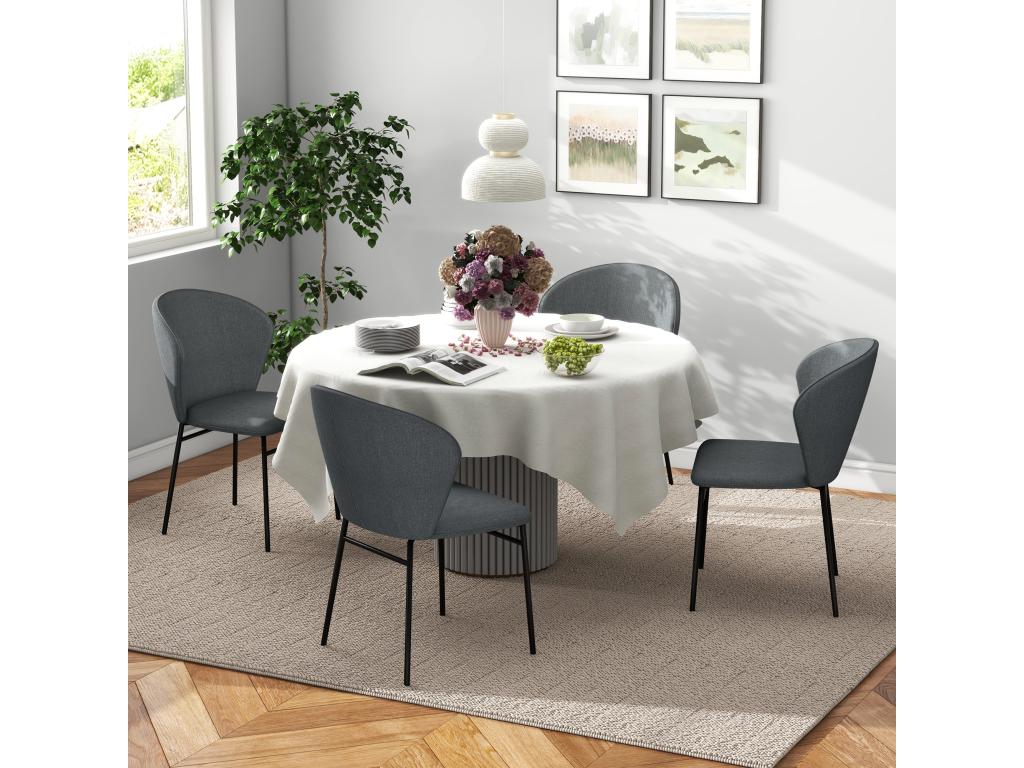 Set of 2 extra-comfortable chairs with enveloping backrest, black steel base, grey linen-look fabric upholstery NZGY89513