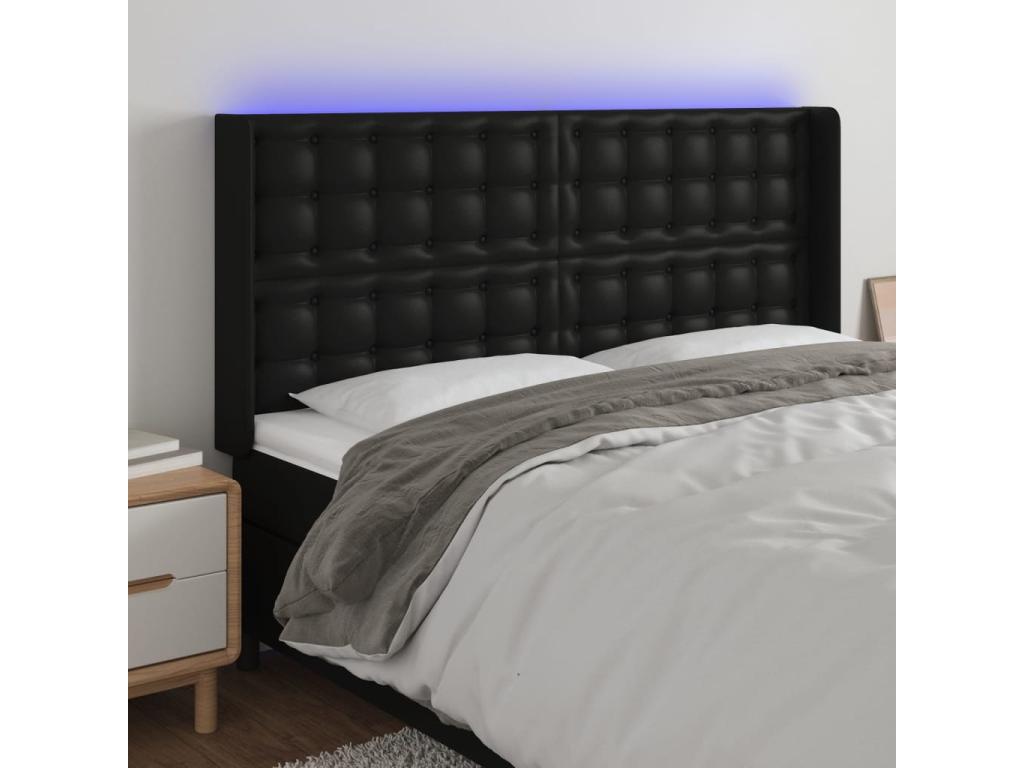 Black LED Headboard 183x16x118/128 cm Faux Leather YDBD36425