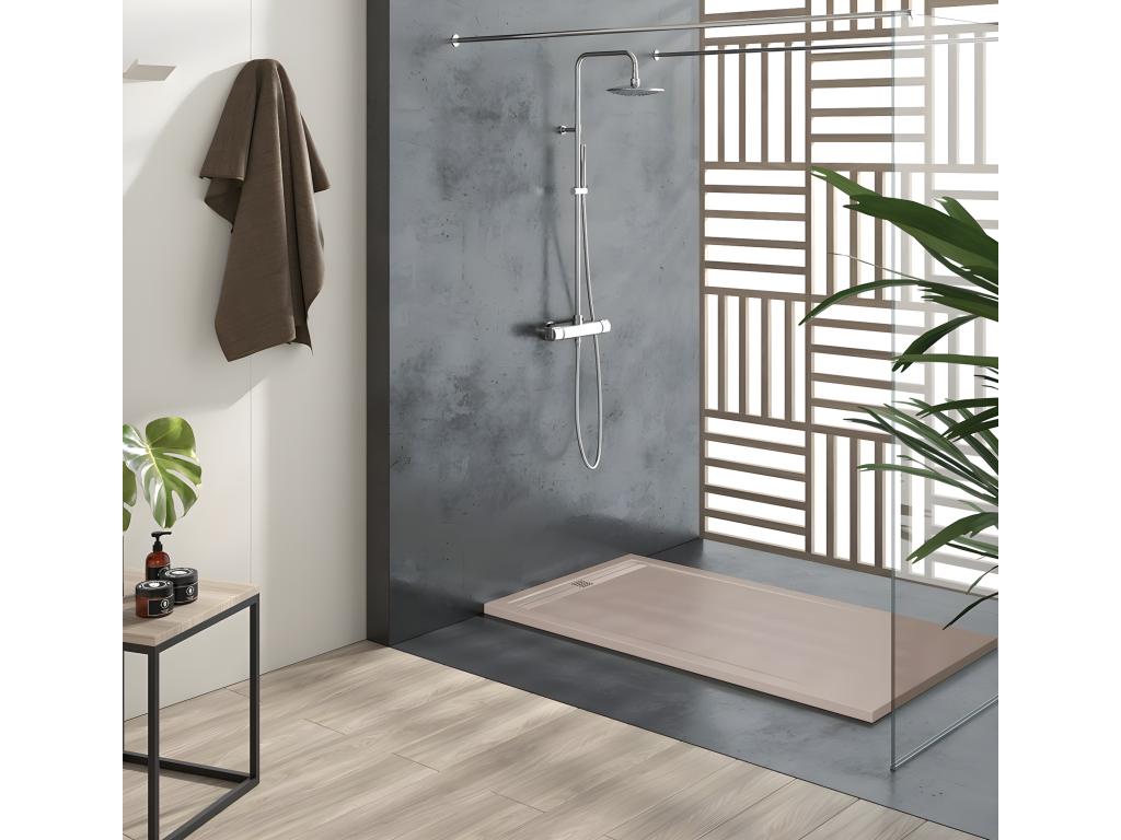 Sand-colored shower tray with smooth finish, CACH colored grate - 130x90 cm HSMC03731