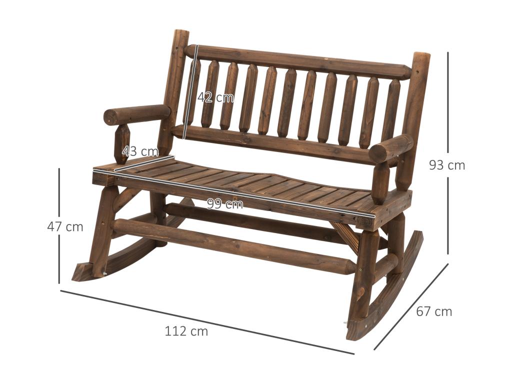 2-seater garden rocking bench, rustic style, log-effect backrest and armrests, carbonized treated fir seat BVAF23141