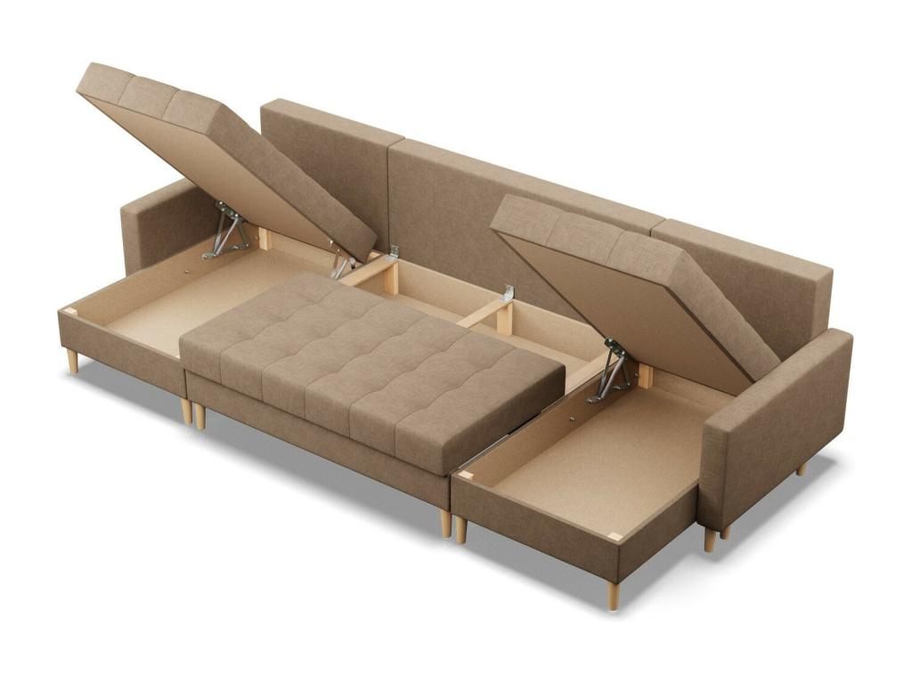 U-shaped corner sofa with sleeping function and 2 chaise longues, Brown ALEC08240