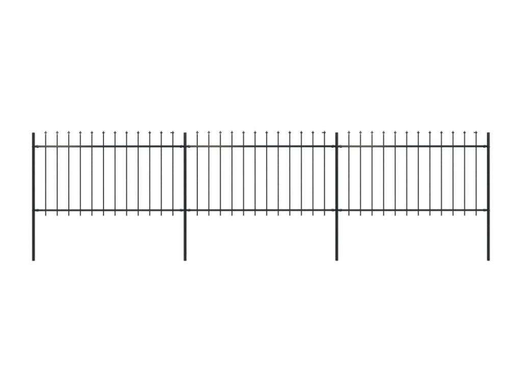 Garden fence with spear-shaped top, steel, 5.1 x 1 m, black, IYYG72980