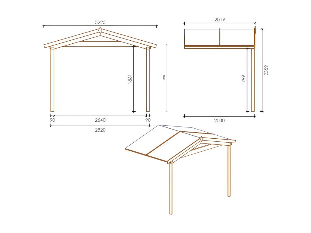 Wooden eaves 3x2m for garden shed, 3m, brown treated - DOM146 - Elariva XHII19275
