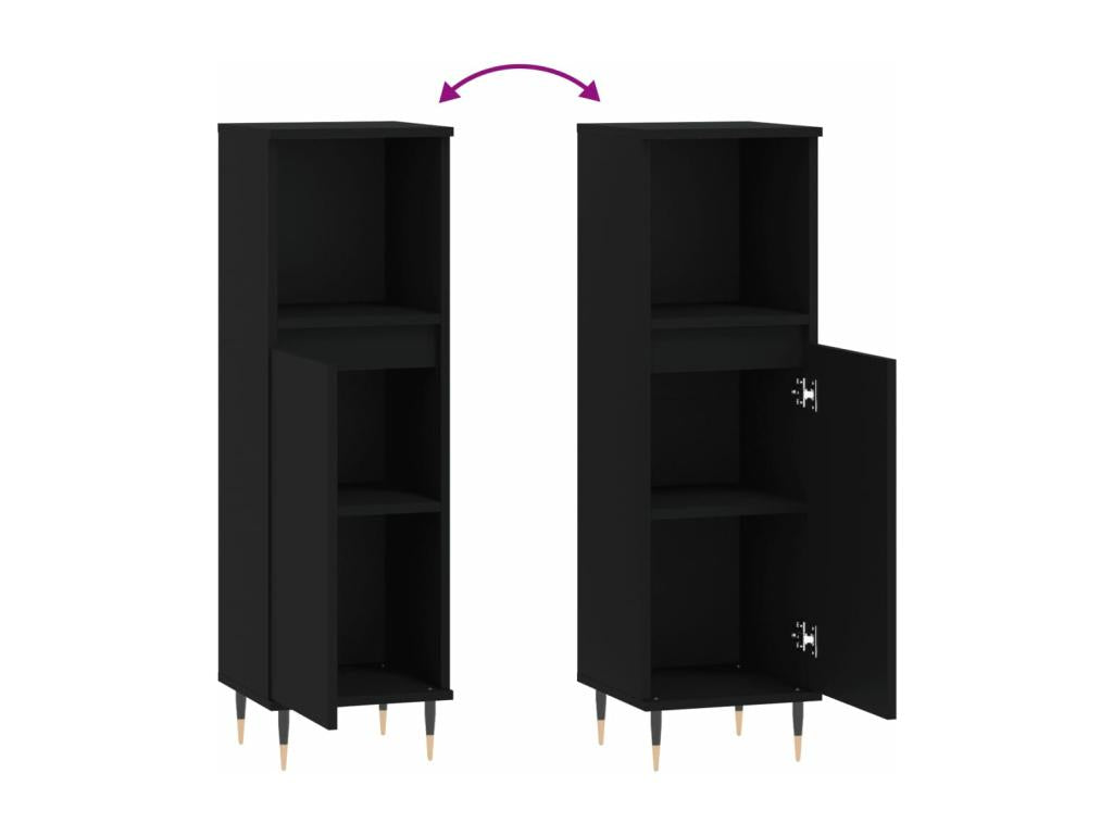 Black bathroom cabinet 30x30x100 cm engineered wood NDXQ94886
