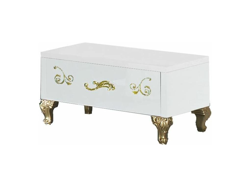 Bedside table with 1 drawer, white and gold lacquered wood design, 60cm TMGO56799