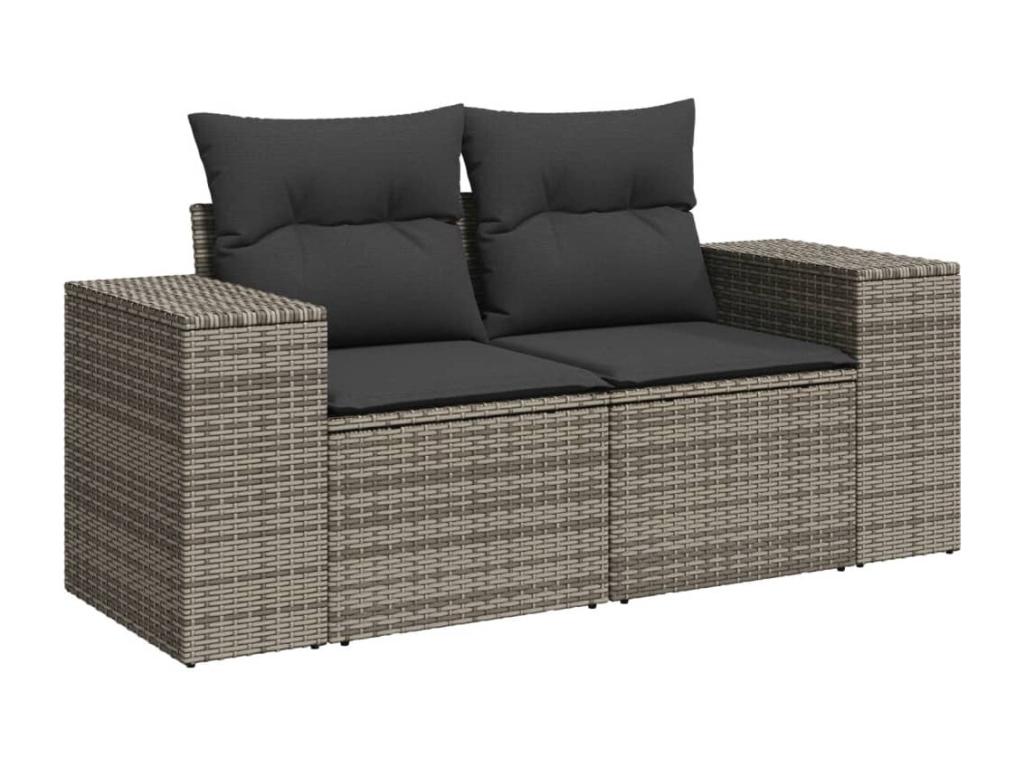 9-piece garden furniture set with grey resin wicker cushions VOQZ84409