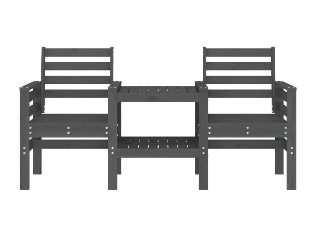Garden bench with 2-seater table, grey solid pine wood UOKH82020
