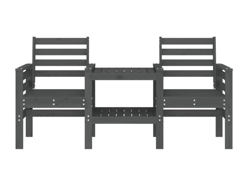 Garden bench with 2-seater table, grey solid pine wood UOKH82020