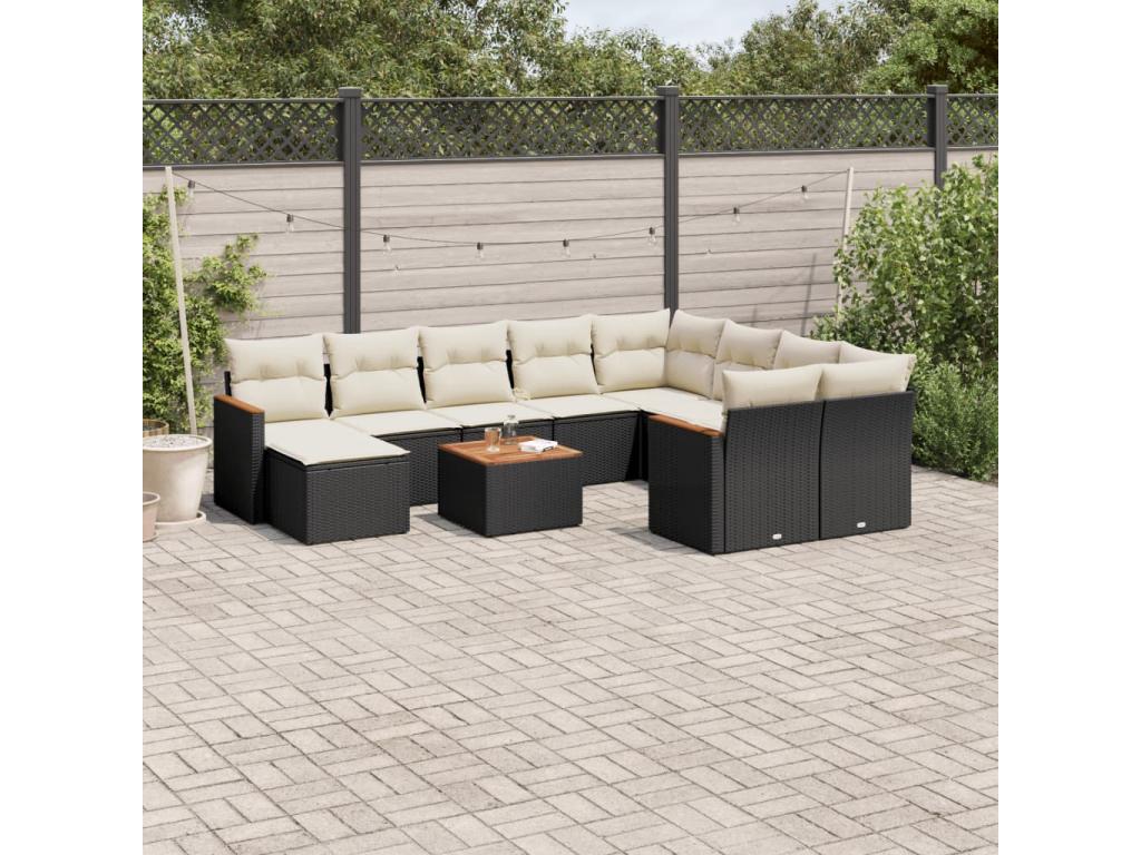 11-piece garden furniture set with cushions, black woven resin DACM47800