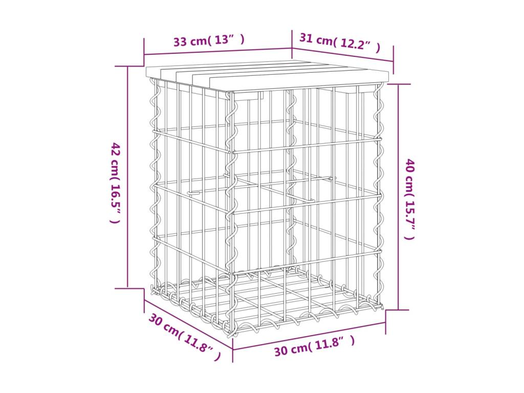 Gabion-style garden bench, 33x31x42 cm, impregnated pine wood, IVHM37491