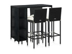 5-piece garden bar set and cushions, black woven resin PXKV67156
