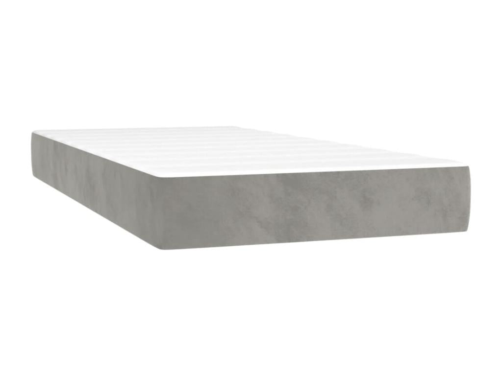 Upholstered bed base and mattress, light grey, 90x190 cm, velvet, LZAM43123