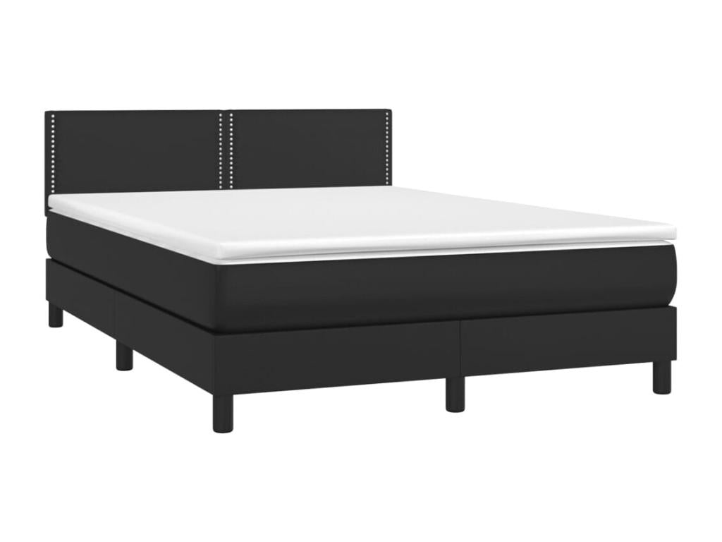 Upholstered bed base with mattress and LED lighting, black, 140x200cm, faux leather, YPVF29228