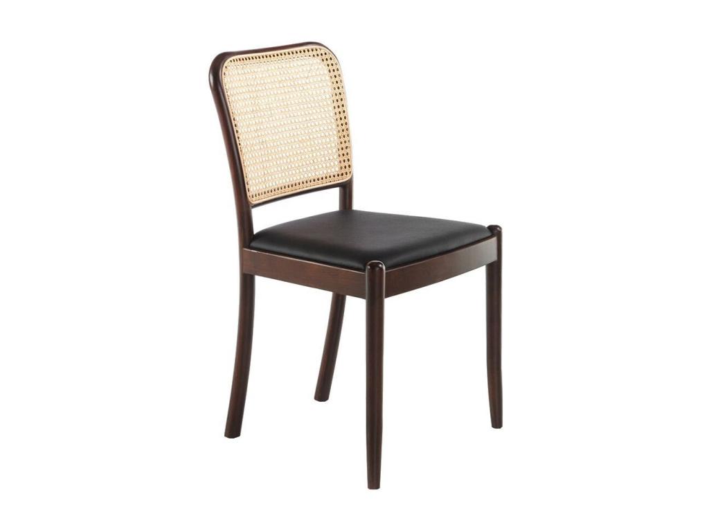 Lysvia rattan chair in black faux leather and ash wood - Set of 2 - Color: Lysvia 90 Black AUJU00089