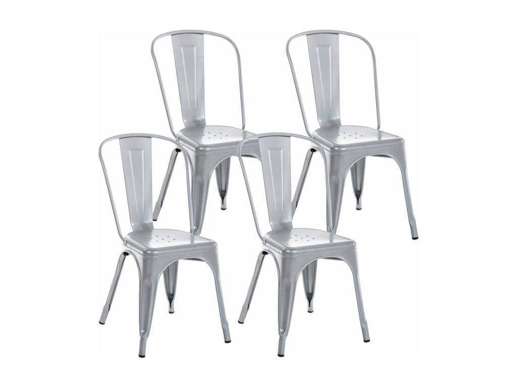 Set of 4 Bistro Chairs - Metal / Metal - Silver - Lysvia MPGN27694