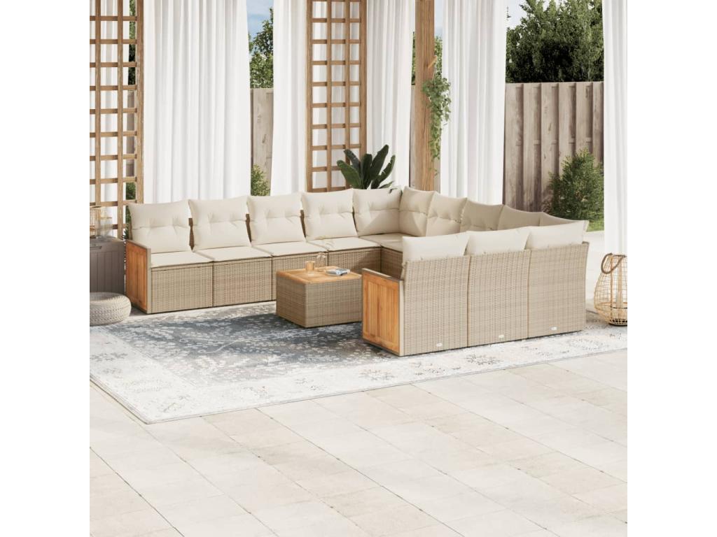 Garden furniture set with cushions, 12 pieces, beige woven resin DRRQ19821