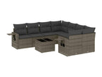 9-piece garden furniture set with grey resin wicker cushions UKHJ93025
