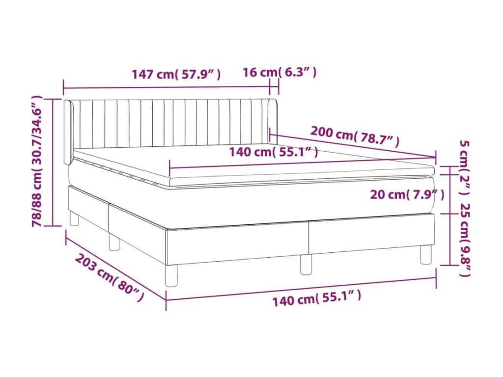 Upholstered bed base and mattress, Dark Grey, 140x200cm, Velvet, IMOJ26368
