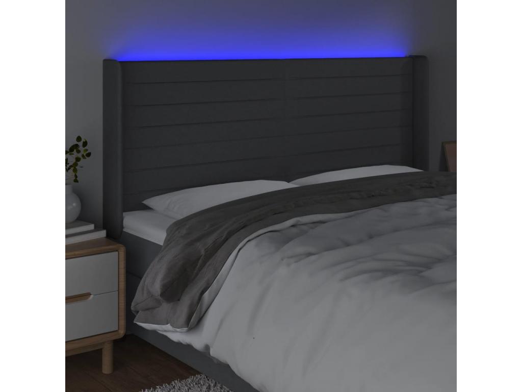 LED Headboard Dark Grey 163x16x118/128 cm Fabric CEUS52377