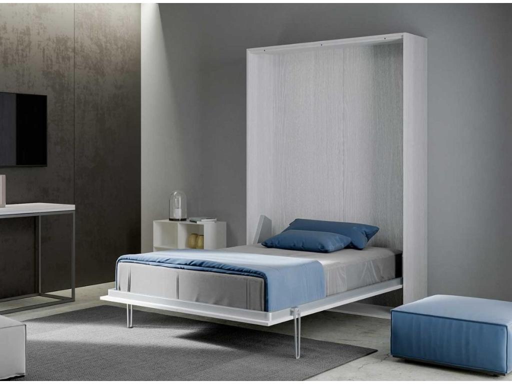 Vertical wall bed in white ash with brown door, 120x190 cm, VHGP82963