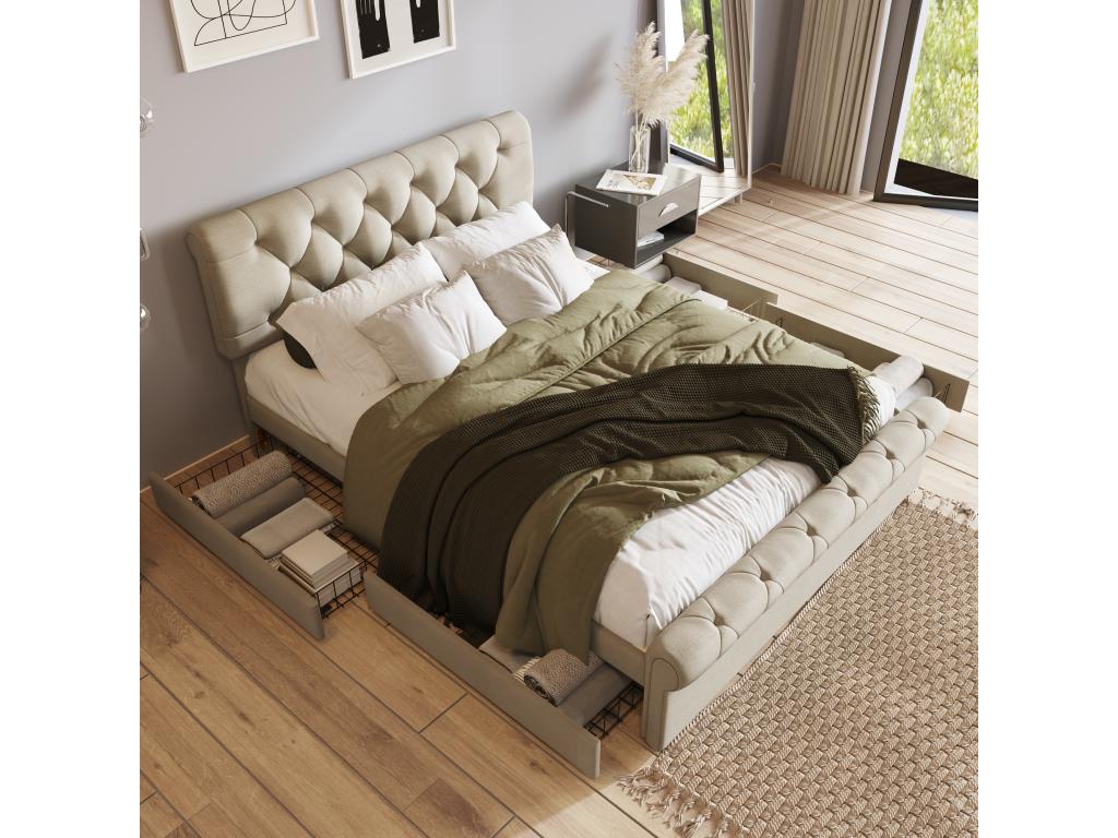 Bed with drawers - Functional storage bed frame - 140x200 cm - Elariva KMRM90209