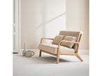 Scandinavian 2-seater bench in wood and beige fabric - Lysvia - W 124 x D 83 x H 77cm MCUP26202
