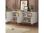 Modern and elegant sideboard - 4 doors with gold metal handles - White Lacquered FNML60014