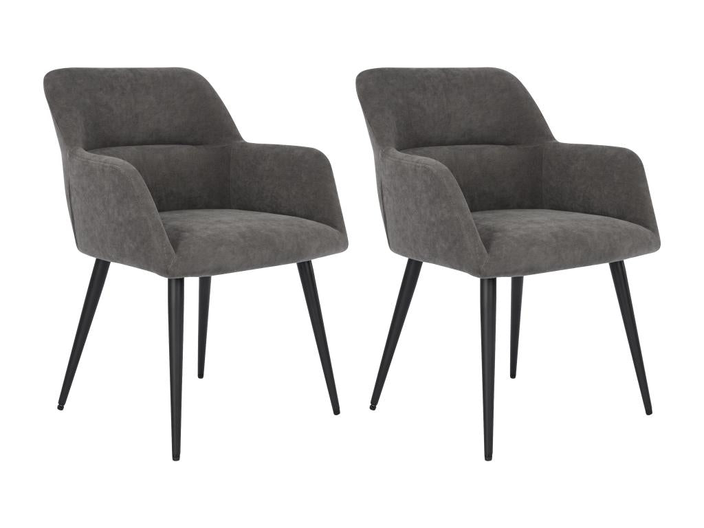 Set of 2 chairs with armrests in fabric and black metal - Grey - Elariva PWSL24684