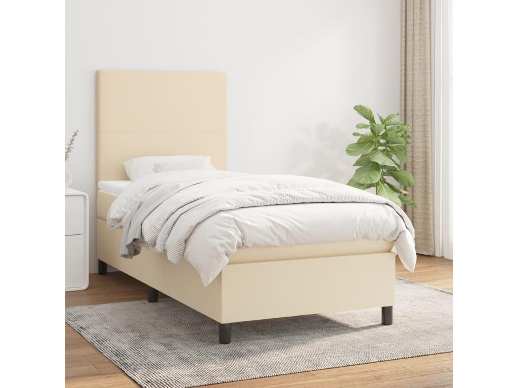 Upholstered bed base with mattress, Cream, 80x200 cm, Fabric VANL39849