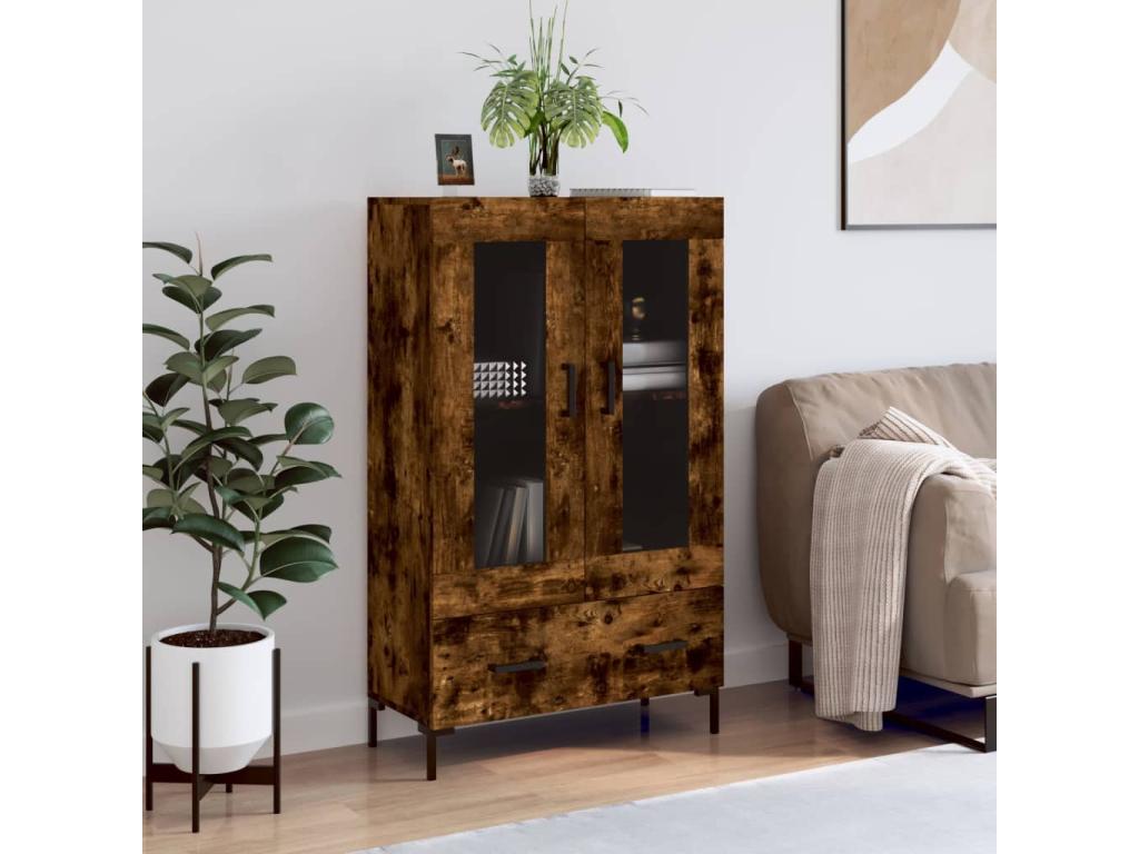 Smoked oak tall sideboard 69.5x31x115 cm engineered wood LFQY29643