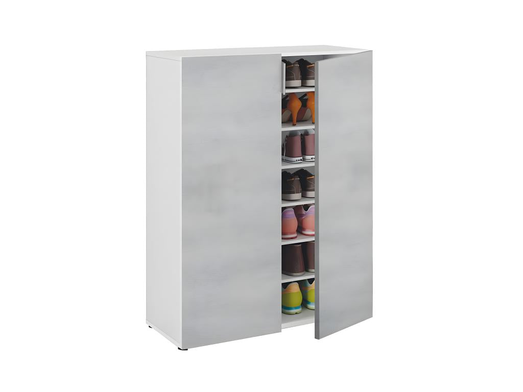 Shoe cabinet with 6 shelves, matte white/cement finish - Height 103 x Length 72 x Depth 36 cm DRVS27968