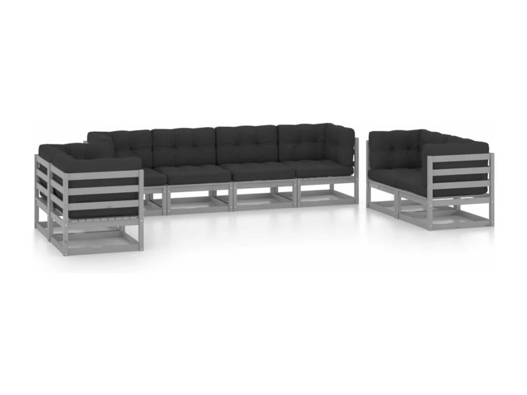 8-piece garden furniture set with cushions, solid pine wood FKLN06004