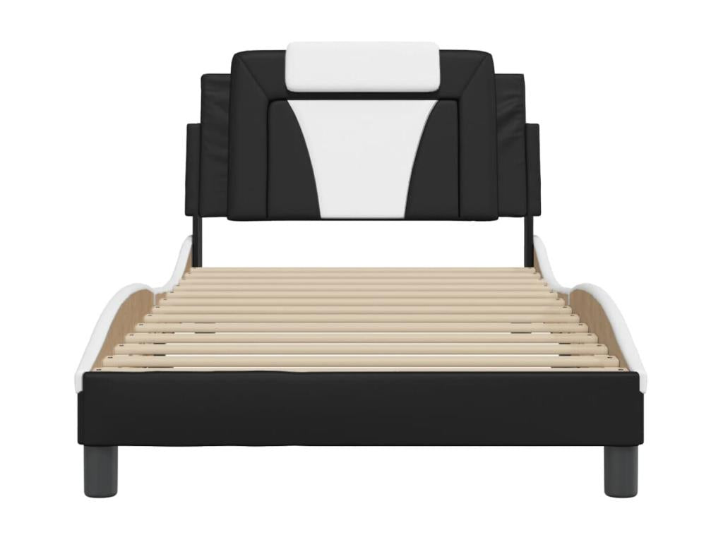 Black and white bed frame without mattress, 100x200 cm, faux leather, DWSJ03679