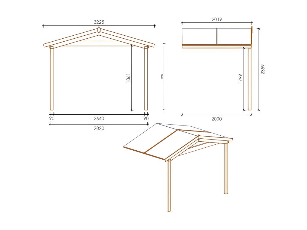 Wooden eaves 3x2m for garden shed, 3m, brown treated - DOM146 - Elariva XHII19275