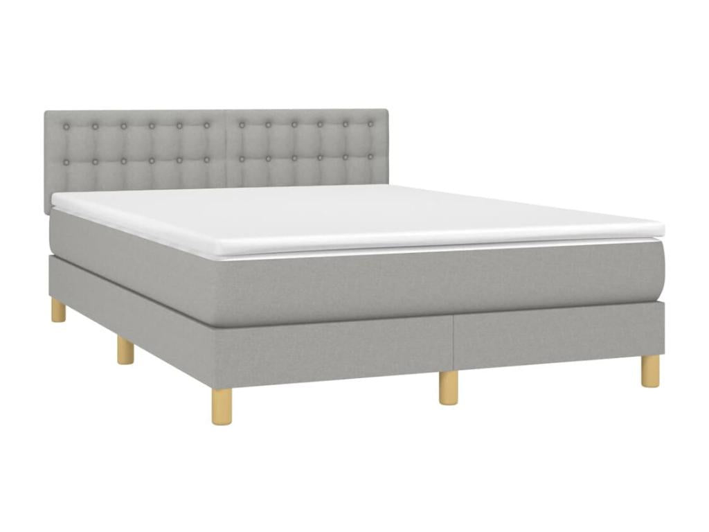 Upholstered bed base with mattress, light grey, 140x190cm, fabric PRUA01630