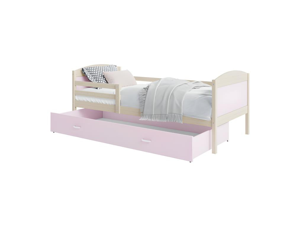 Children's Bed 90x190 Pine - Pink. Comes with slatted bed base, drawer, and 7cm foam mattress. NHQR50758