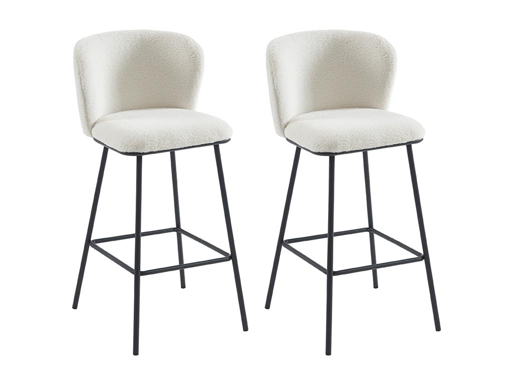 Set of 2 bar stools in bouclé fabric and metal - White - Lysvia YUDW41356