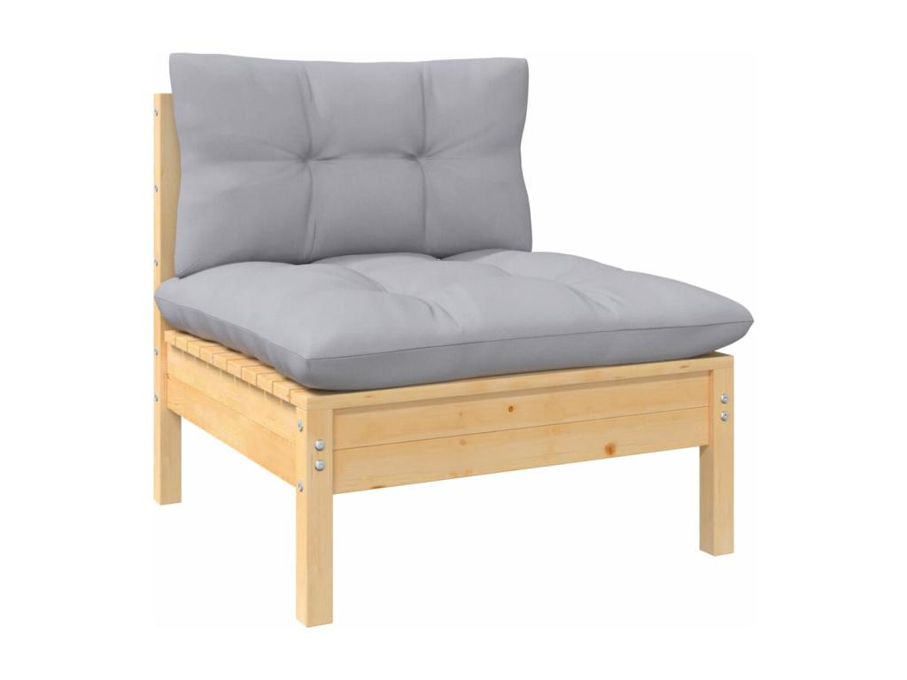 10-piece garden furniture set with grey cushions, solid pine wood TYXN13646